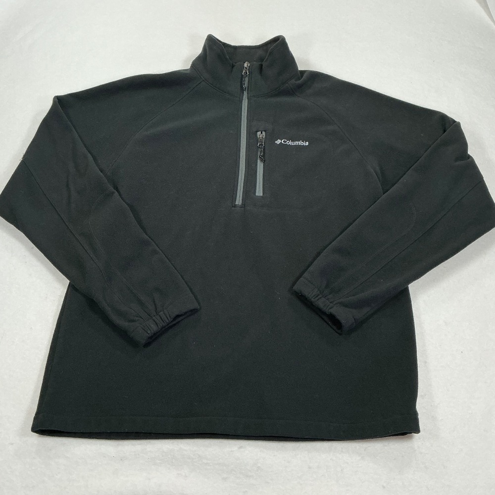 Columbia Mens Black Quarter Zip Fleece Pullover Jacket Size Large 1788
